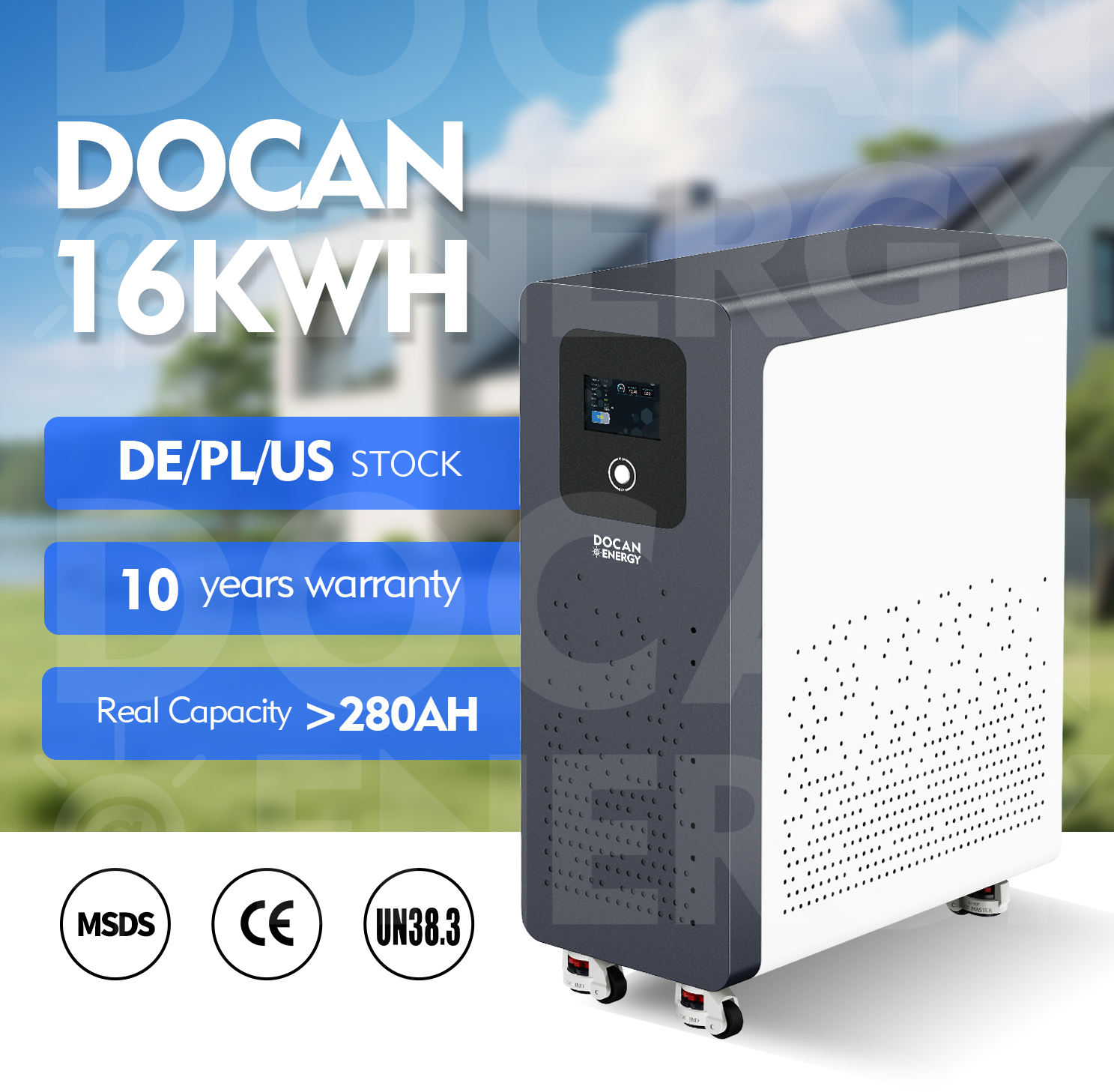 eu us china stock 51.2v 300ah 16kwh vertical lifepo4 battery pack with 200a bms wifi/bluetooth/touch screen for home energy storage