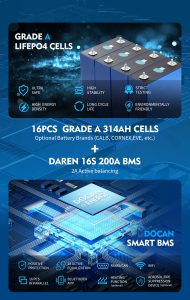 docan new arrival 51.2v plug and play lifepo4 300ah 314ah battery pack| movable wifi bluebooth solar home storage