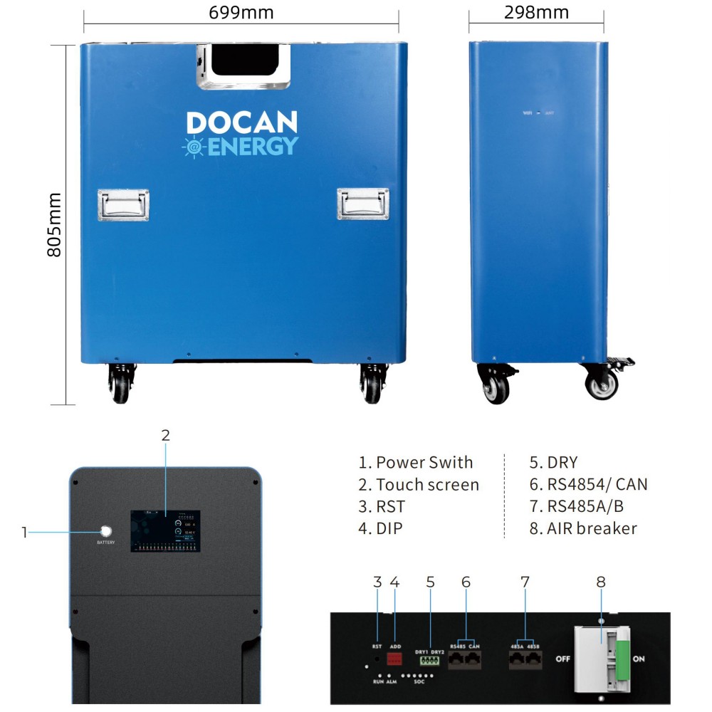 docan new arrival do bat 51.2v plug and play lifepo4 300ah 314ah battery pack| movable wifi bluebooth solar home storage