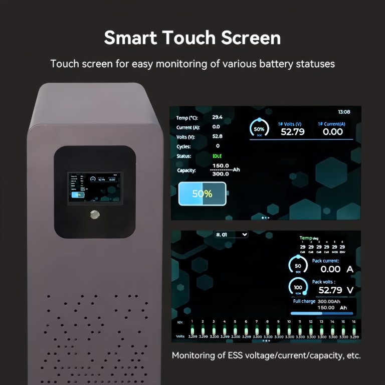 eu us china stock 51.2v 300ah 16kwh vertical lifepo4 battery pack with 200a bms wifi/bluetooth/touch screen for home energy storage