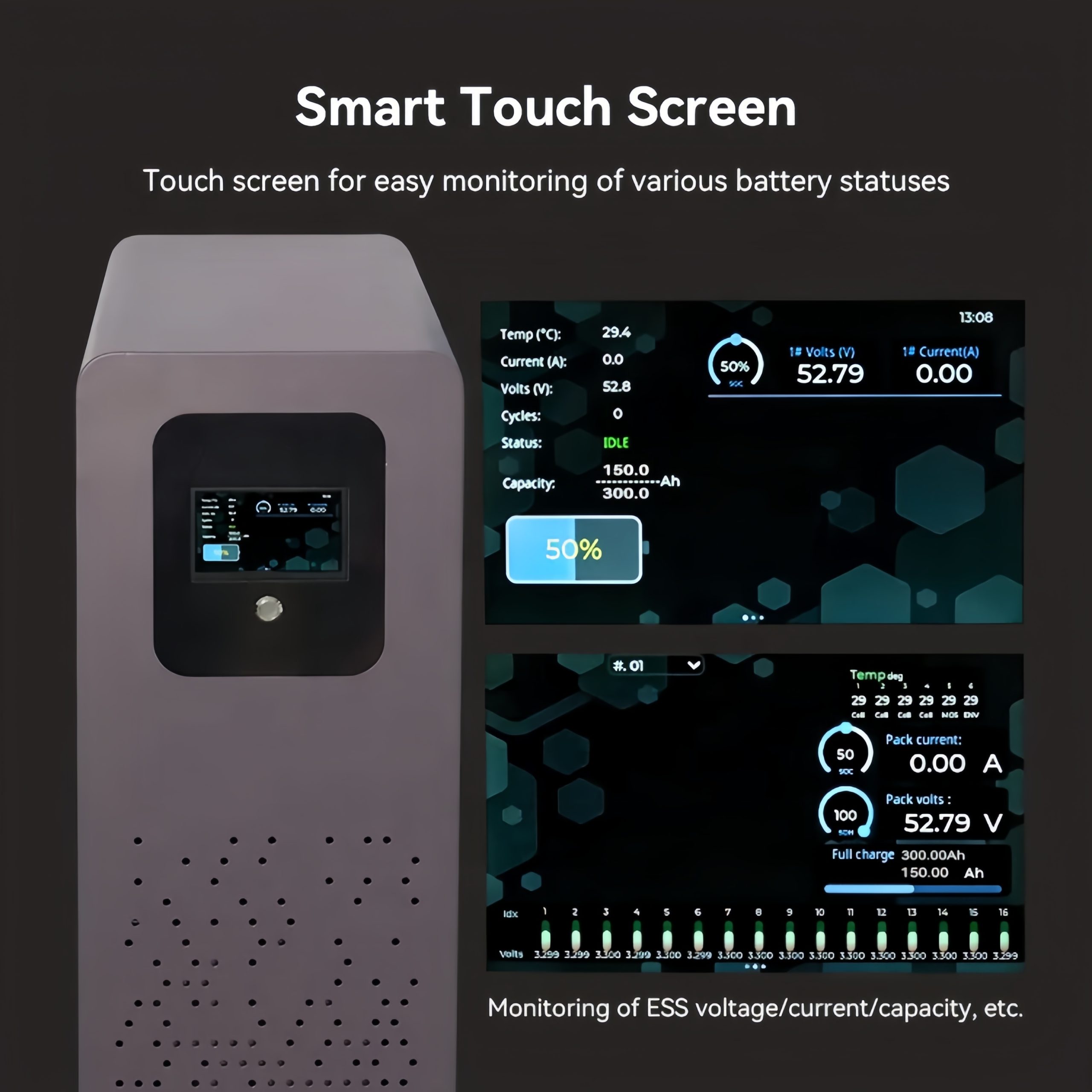 eu us china stock 51.2v 300ah 16kwh vertical lifepo4 battery pack with 200a bms wifi/bluetooth/touch screen for home energy storage