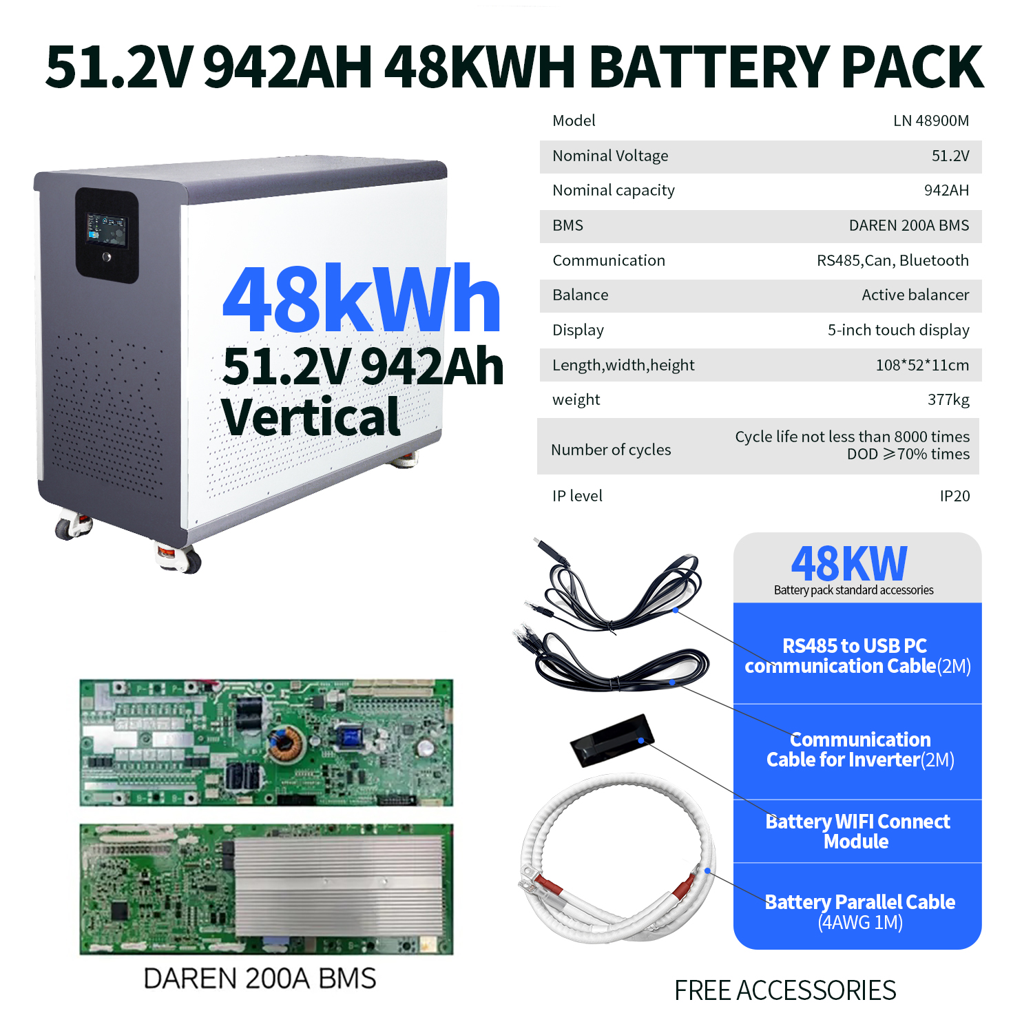 51.2v 48kwh 942ah lifepo4 battery pack