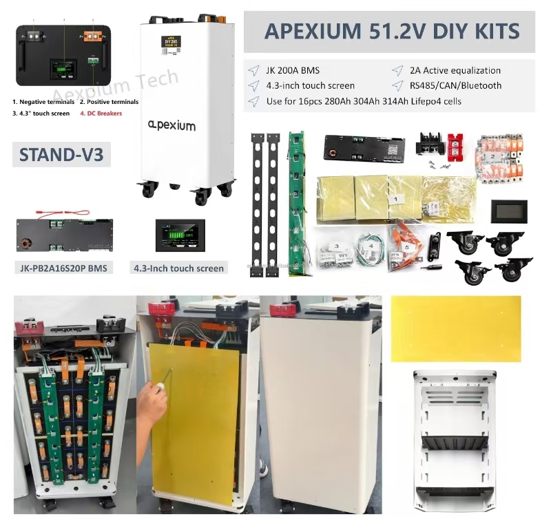 docan vertical lifepo4 battery 48v 280 304 314 diy box kits with jk 200a bms wifi bluebooth