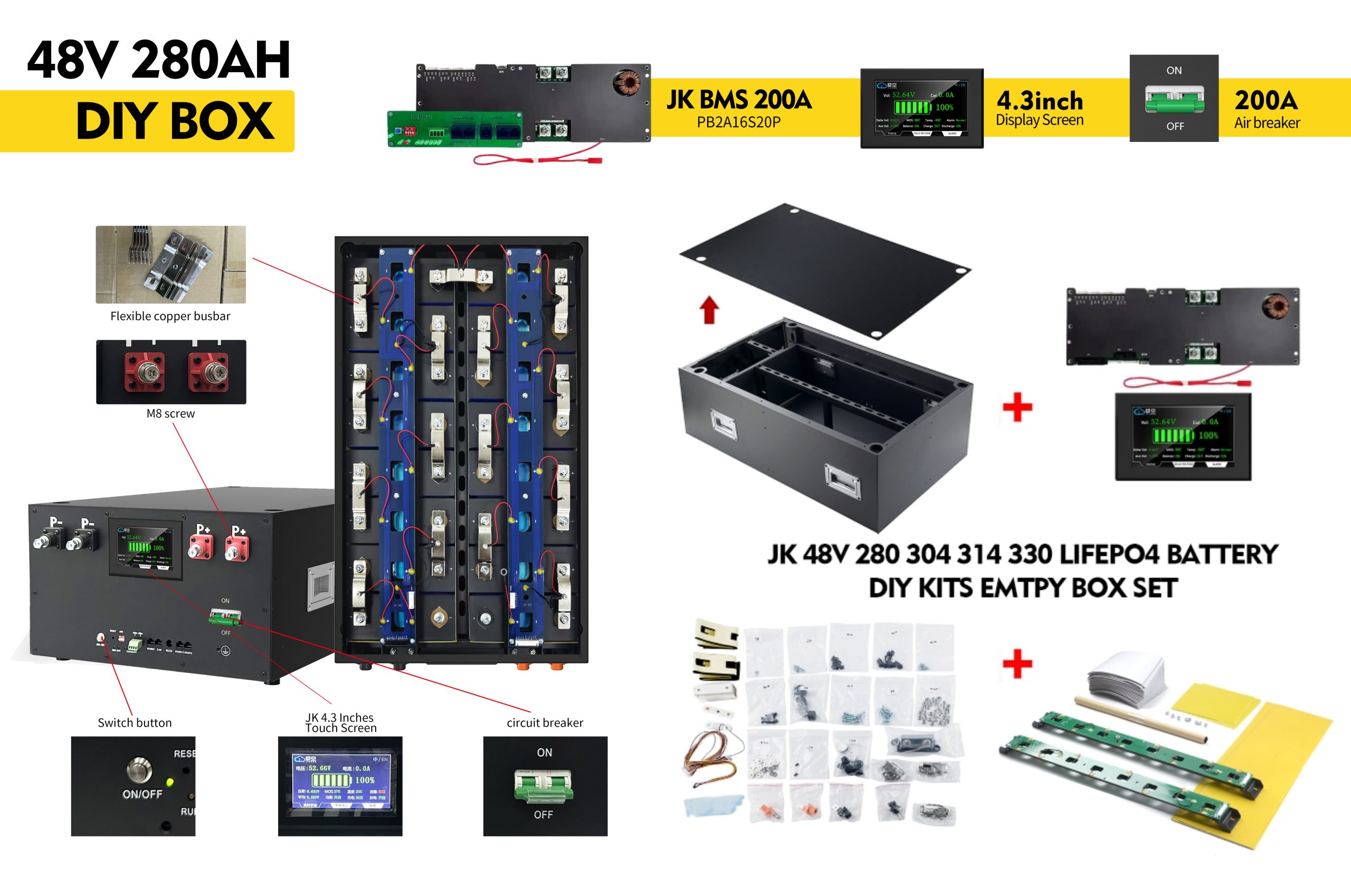 docan apexium 48v diy box kits 314 280 horizontal with 200a jk bms