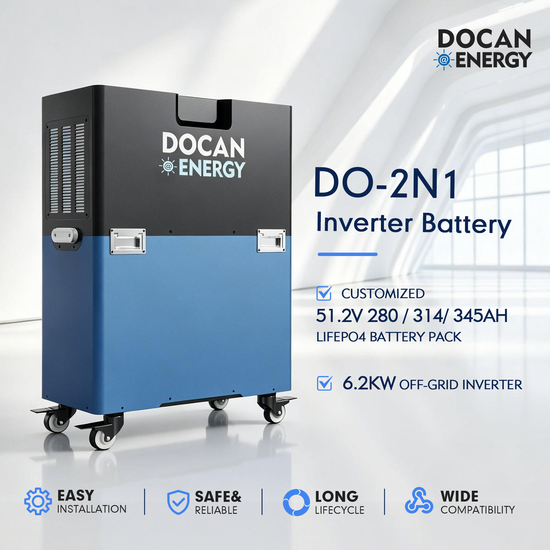 DOCAN ENERGY 6kW All-in-One Solar Energy Storage System with 15kw LiFePO4 Battery
